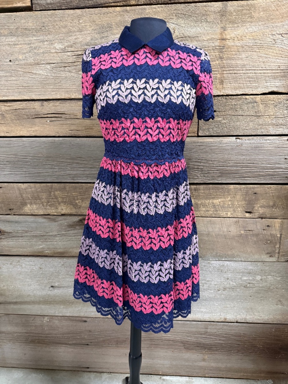 NWT Draper James Ivy Lace Dress, Raspberry/Navy, Size 6